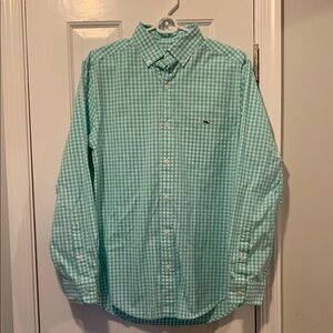 Men's Green Long Sleeved Gingham Shirt -Size S